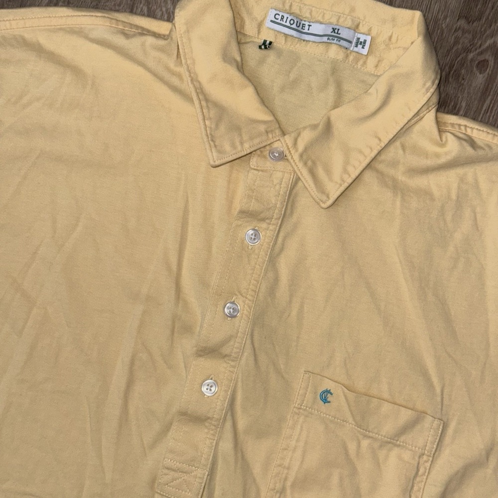 Criquet Classic Cotton Players Polo Mens XL Slim Fit Yellow Stretch Short Sleeve